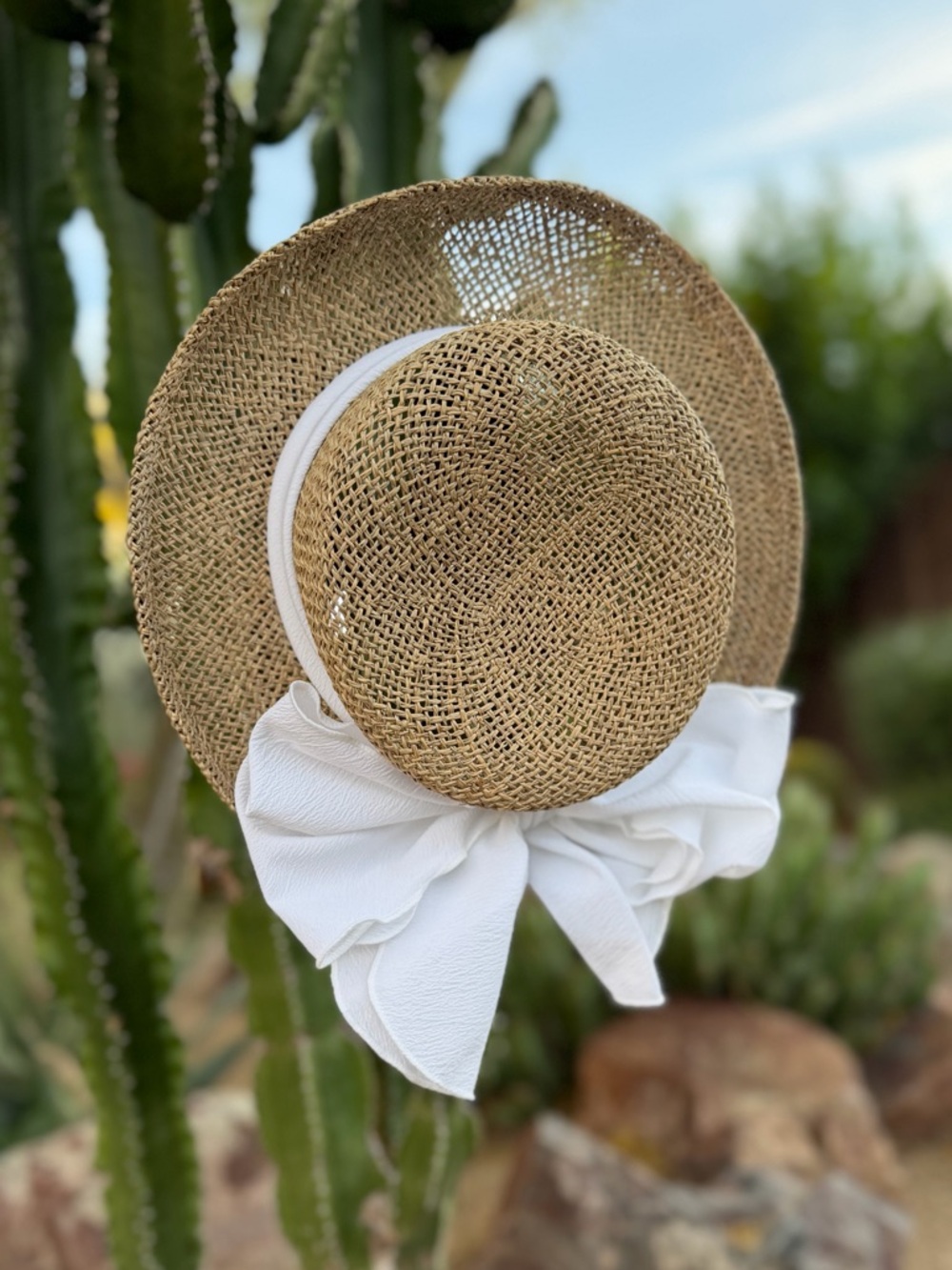 Sun Hat Bow Summer Woven Straw